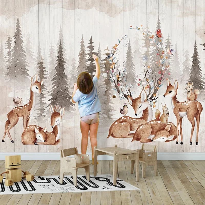 Customized Of Any Wall Size 3D Parade Card Painted Hand Forest Vintage Highlight Wall Painting Kids Bedroom Background Muro Papel De parede
