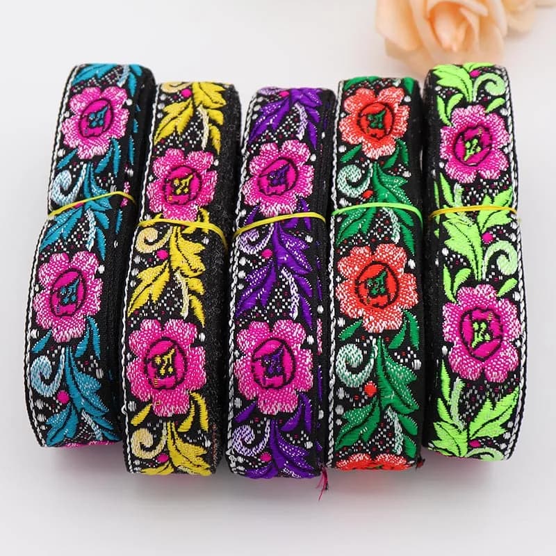 7 Yards 2.7cm tessuto Jacquard nastro etnico ricamo tessitura fiori motivo pizzo per tende borse per indumenti fai da te