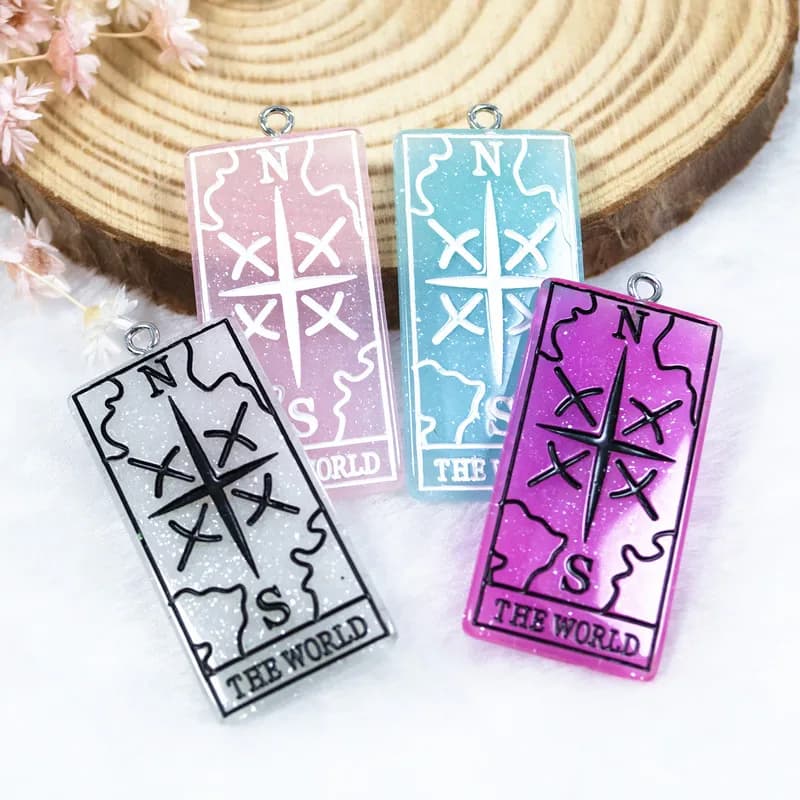 10pcs 39*19mm tarocchi Charms The World Flat back cabochon in resina accessorio fai da te per ciondolo collana