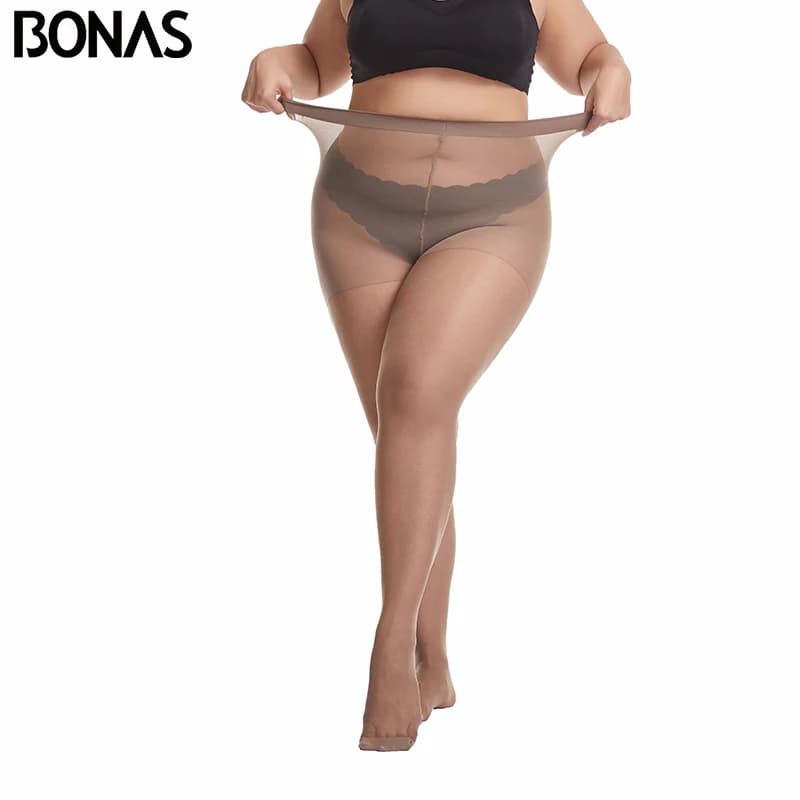 2pcs BONAS 20D Ultra-thin Women Plus Size Tights 120kg Pantyhose Sexy Super Elastic Queen Size Nylon Pantyhose Large Size Female