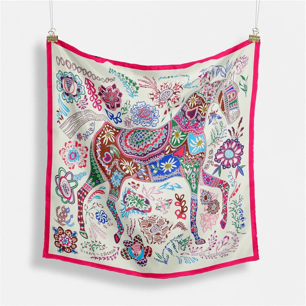 Sciarpa di seta twill Donna Cavallo Stampa floreale Sciarpe quadrate Avvolge Bandana Piccolo Hijab Foulard Lady Cravatta Fascia Fazzoletto da collo 53CM