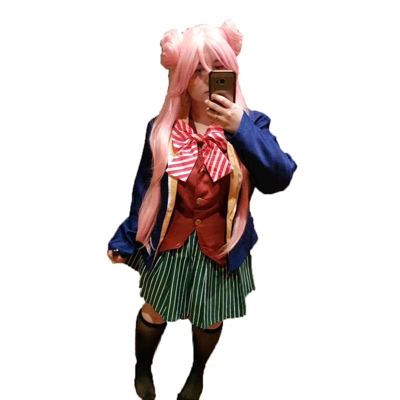 Happy Sugar Life Satou Matsuzaka Cosplay Costume di Carnevale Costume di Natale di Halloween (cappotto + gonna + gilet + fiocco) 11