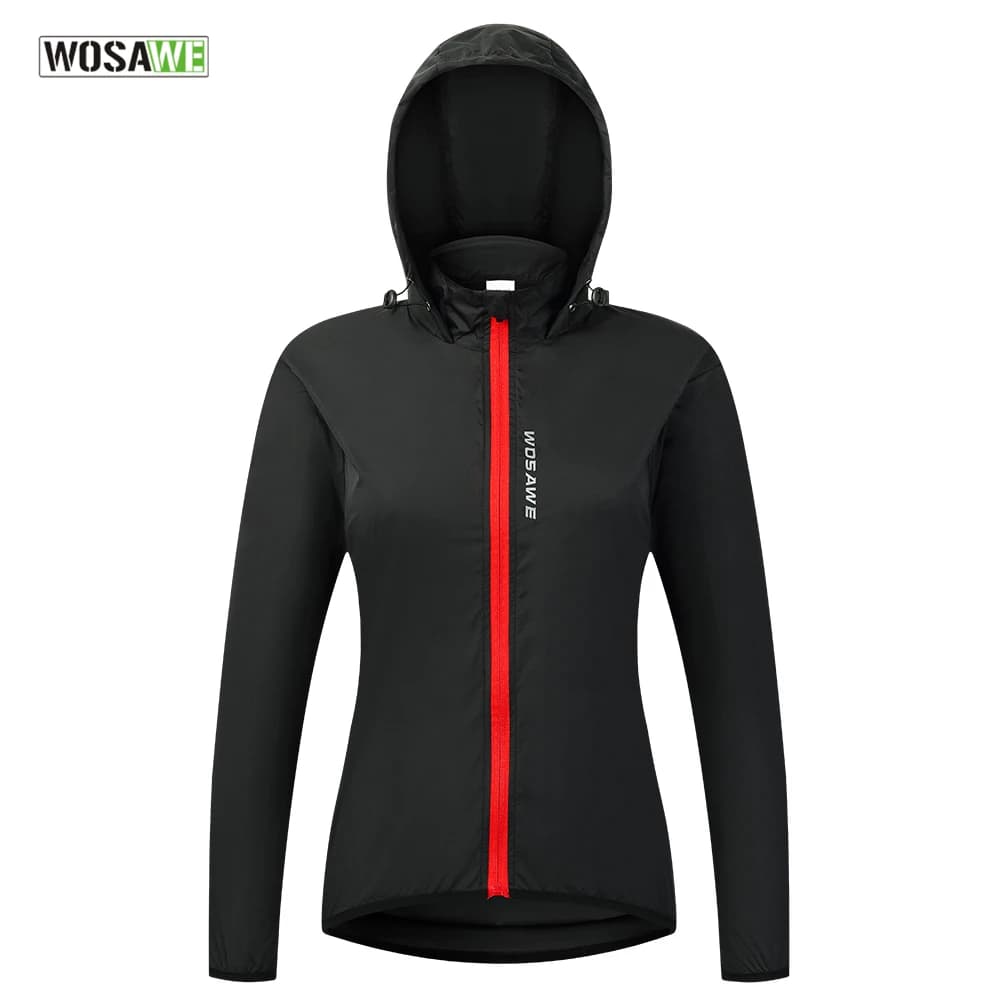 WOSAWE giacche da ciclismo antivento da donna con cappuccio equitazione impermeabile abbigliamento da ciclismo maglie a maniche lunghe da bici cappotto a vento riflettente
