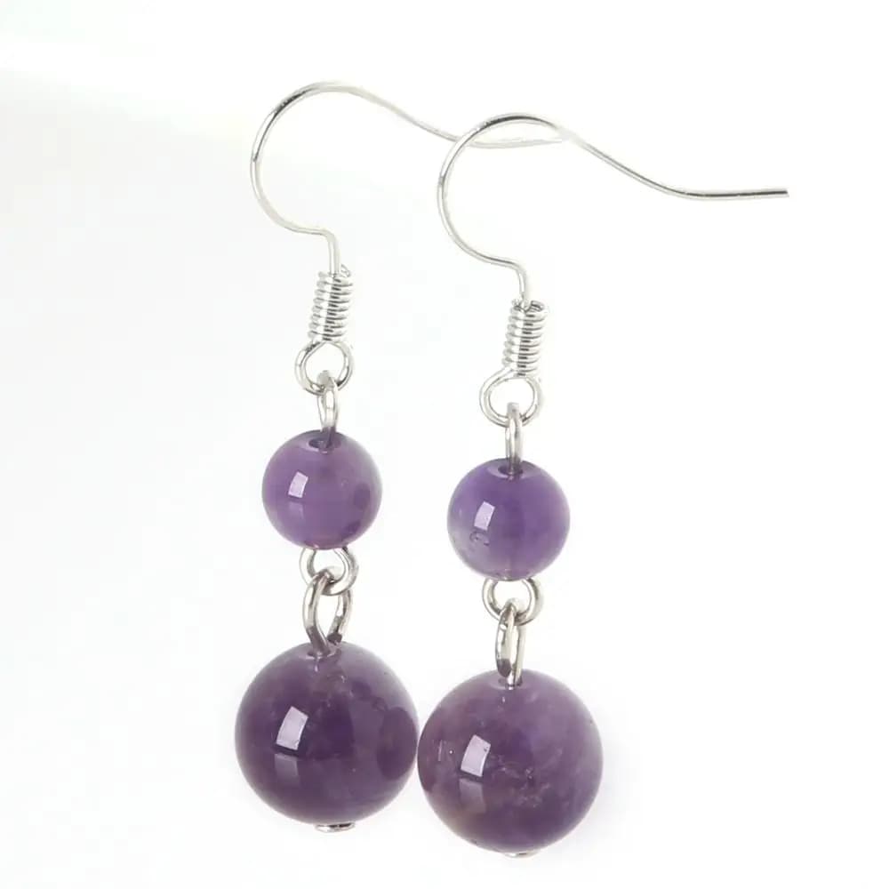High Quality 6mm+10mm Earrings for Women Natural Beads Stone Dangle Long Lady Earrings Jewelry