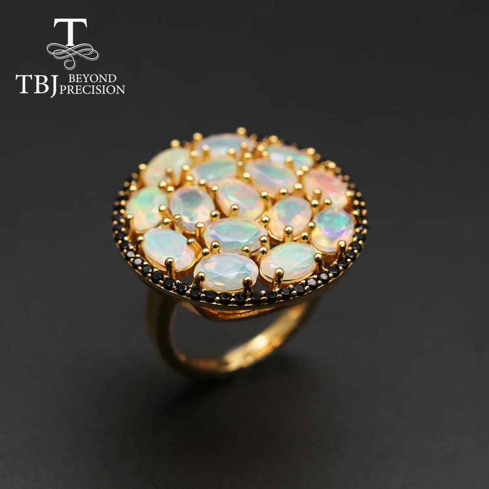 Top Quality Opal Big Luxury Gemstone Ring Oval Cut 4*6mm 15 Pc 7 Ct Fine Gemstone Jewelry 925 Sterling Silver for Women