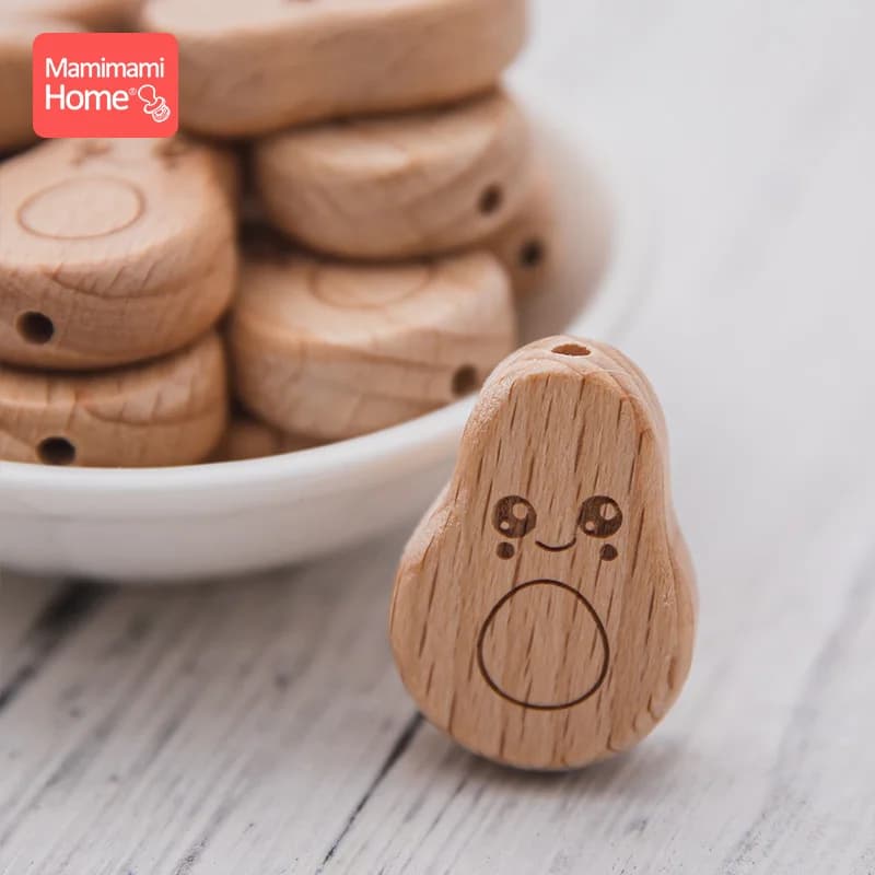 10 pz Perline di Legno Massaggiagengive Faggio Avocado Bead FAI DA TE Dentizione Ciuccio Collana A Catena BPA Libero Legno Accessori Per Bambini Infermiera Regalo