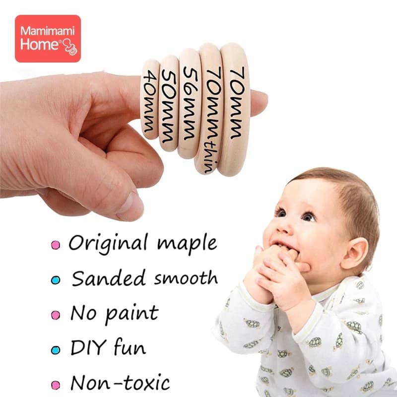 70/55/50/40mm Anello per massaggiagengive in legno Superficie liscia Roditore in legno naturale Anello per dentizione per bambini Giocattolo fai da te Fare BPA gratuito Giocattolo per massaggiagengive per bambini