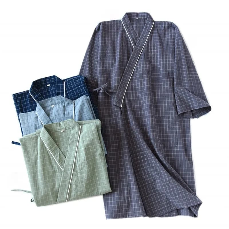 Summer 100% cotton gauze Bathrobe Kimono Japanese style Man Scottish dress Kimono loose Bathrobe Man sweat Steamed dress Sleep aалат