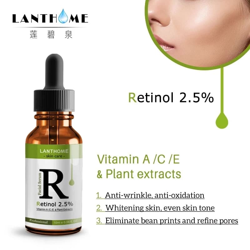 Lanthome 10ml Retinolo 2.5% Vitamina C / Uno Siero antirughe per il viso Rimuovi macchie scure Sbiancamento Antirughe Essenza di collagene