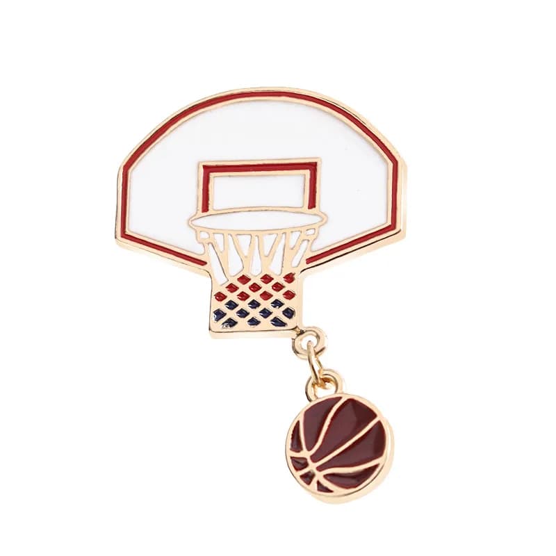 Zrm Canestro da basket con spille da basket Spille Spilla sportiva in smalto rosso Spilla da bavero con palla rossa Spilla con bottone sportivo