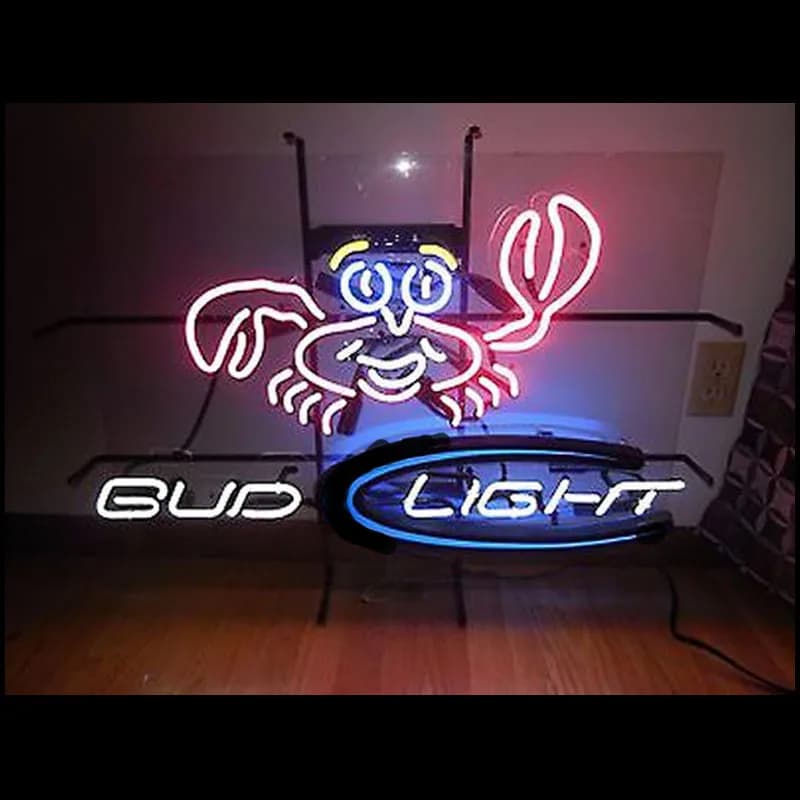 Insegna al neon per Bud Light con granchio Luce al neon Birra Bar Decor club vetro Artigianato Arcade Lampade al neon per Birra Bar Insegna nein personalizzata