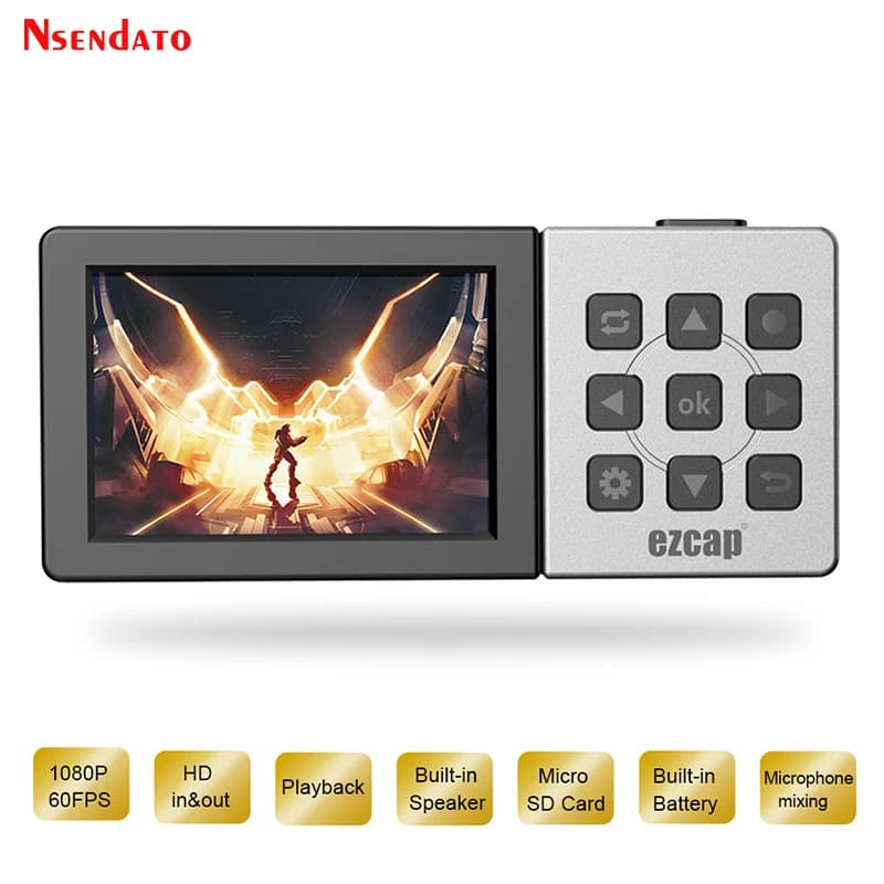 Ezcap273 Scheda di acquisizione video HD per giochi, 1080P 60fps, per schede Micro SD, con schermo a colori da 3,5 pollici, acquisizione e registrazione video HD