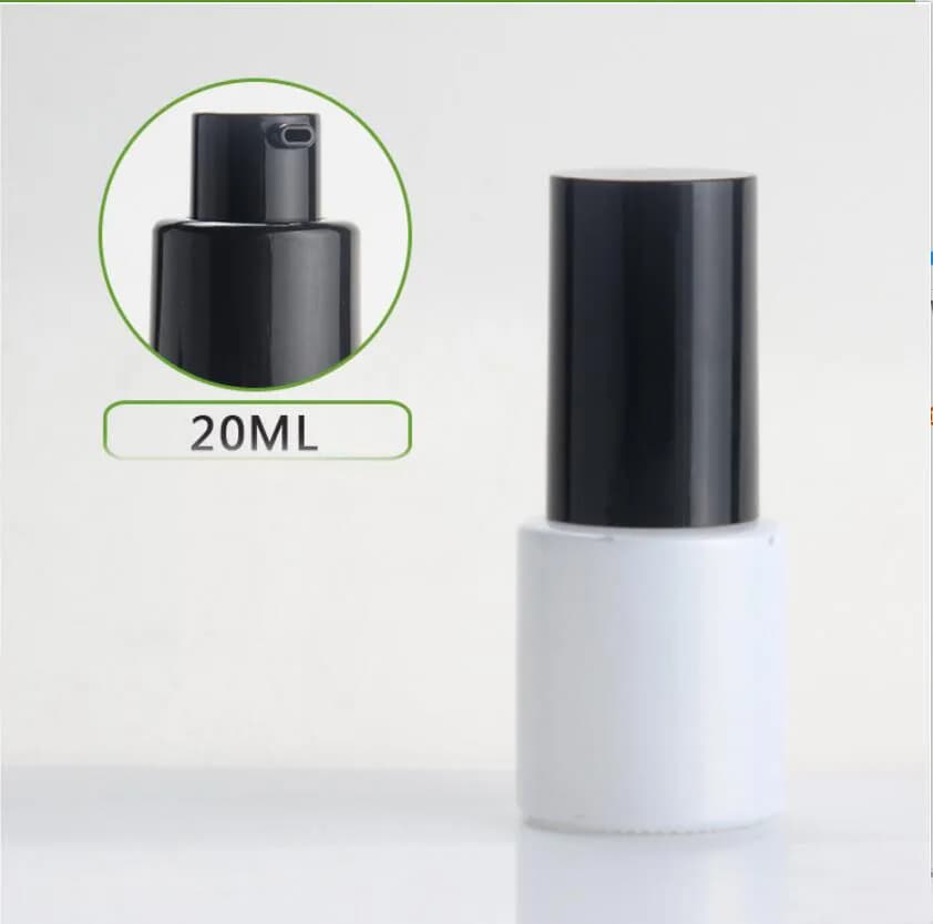 Flacone in vetro smerigliato/verde/blu/bianco da 20 ml con tappo a pompa nero per confezionamento cosmetico di siero/lozione/emulsione/fondotinta per la cura della pelle