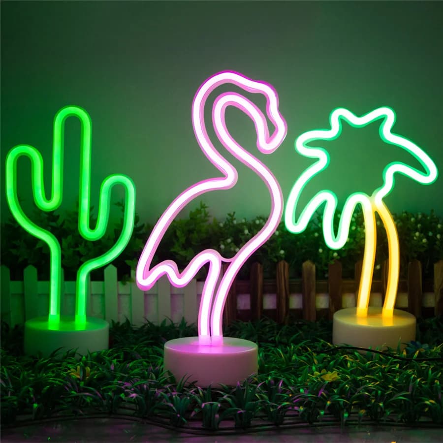 Luce al neon a LED Flamingo Cactus Luci notturne Festa di Natale Decorazione natalizia per matrimoni Regalo per la casa Lampada al neon con funzionamento a batteria USB