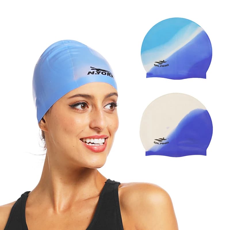 Silicone swim cap 2021 waterproof summer pool head for adults protection elastic ear hair long colored dive hat