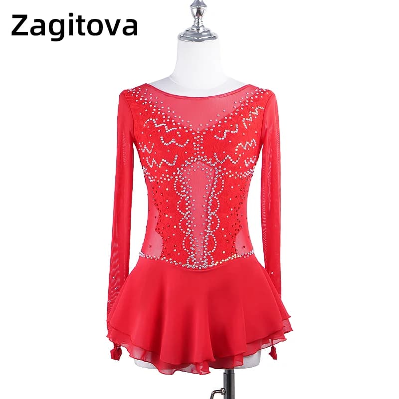 Zagitova Figure Skating Dress Performance Girls Women Ice Skating Skirt Rhythmic Gymnastics Mesh Skirt Lace