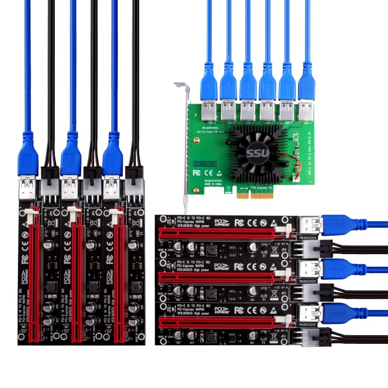 Riser PCIE PCI-E 1 a 6 Riser Card 103S Cabo Riser PCI Express x16 Extender 0.6M cavo USB 3.0 SATA a 6pin alimentazione per scheda Video