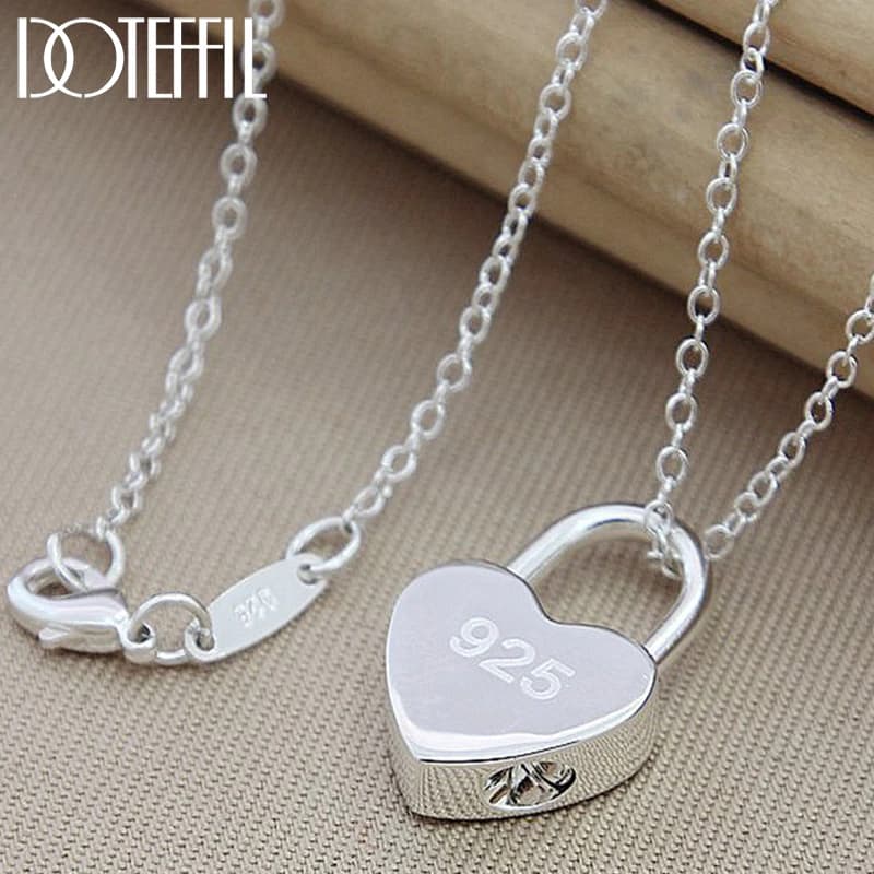 DOTEFFIL Collana con ciondolo quadrato/cuore in argento sterling 925 con logo originale Catena da 16-30 pollici per fidanzamento di nozze da donna