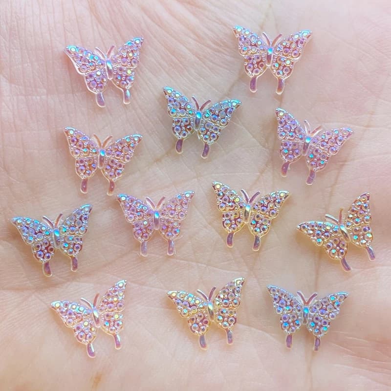 100 Pz Nuovo Carino Mini Lucido Piccola Farfalla Figurine In Resina Artigianato Flatback Cabochon Ornamento Creazione di Gioielli Accessori Per Capelli