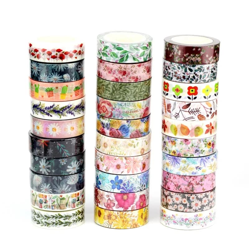 NEW 1PC. Decorative Beautiful Flowers Washi Tape Set DIY Scrapbooking Paper Photo Album Adhesive Masking Tape Korean Stationery
