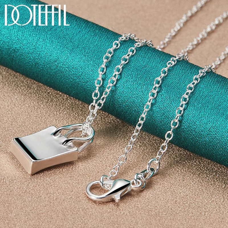 DOTEFFIL collana con ciondolo a lucchetto quadrato in argento Sterling 925 catena da 18-30 pollici per gioielli da sposa da donna uomo