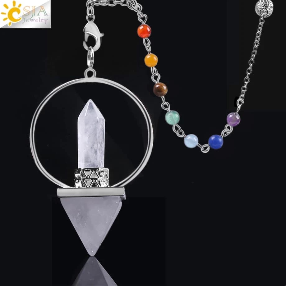 CSJA Reiki Guarigione 7 Chakra Penduli di Cristallo per Dowsing Pietra Naturale Prisma Esagonale Piramide Bianco Rosa Ossidiana Pendulo F057