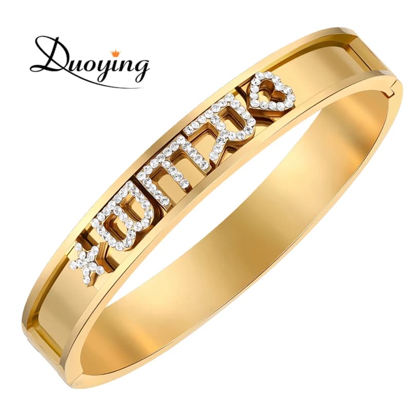 Duoying 316L In FAI DA TE Slider Pendenti E Ciondoli Braccialetti Nome Personalizzato Del Braccialetto Dei Braccialetti Zirconia Lettere Braccialetti Personalizzati Braccialetti