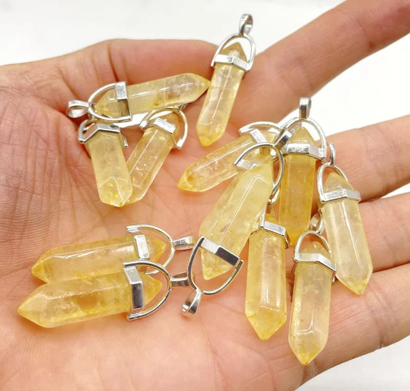 Gemma naturale quarzo cristallo fluorite citrino esagonale pendolo Reiki pendenti con ciondoli gioielli fai da te fare collane 24 pz