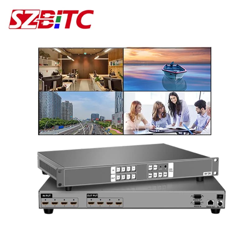 SZBITC 4k HDMI Matrix 4x4 Switch Video Swither 4 In 4 Out RS232 with remote control, LED panel button for LCD TV Video Wall