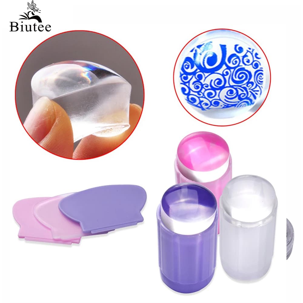 Biutee Clear Silicone Stamper Transparent Jelly Nail Stamping Stamp Scraper Set Polish Print Transfer Manicure Template Tool