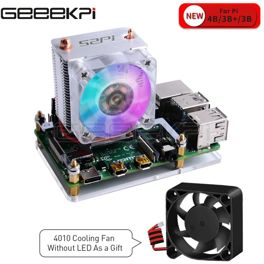 GeeekPi Clear Black Ice Tower cooling fan V2.0 Super 7 colors light bracket 5 layers acrylic housing for Raspberry Pi 3B +/4B