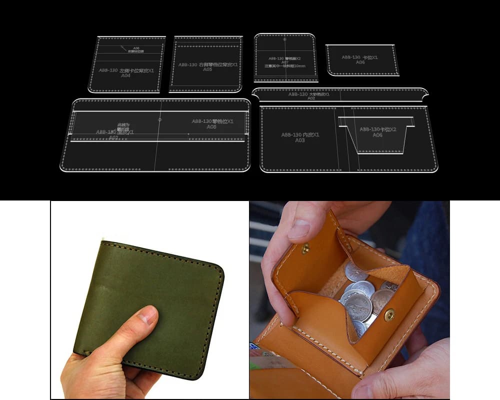 DIY Sewing Short Folding Leather Wallet Clear Acrylic Template Leather Sewing Pattern Sewing Stencil
