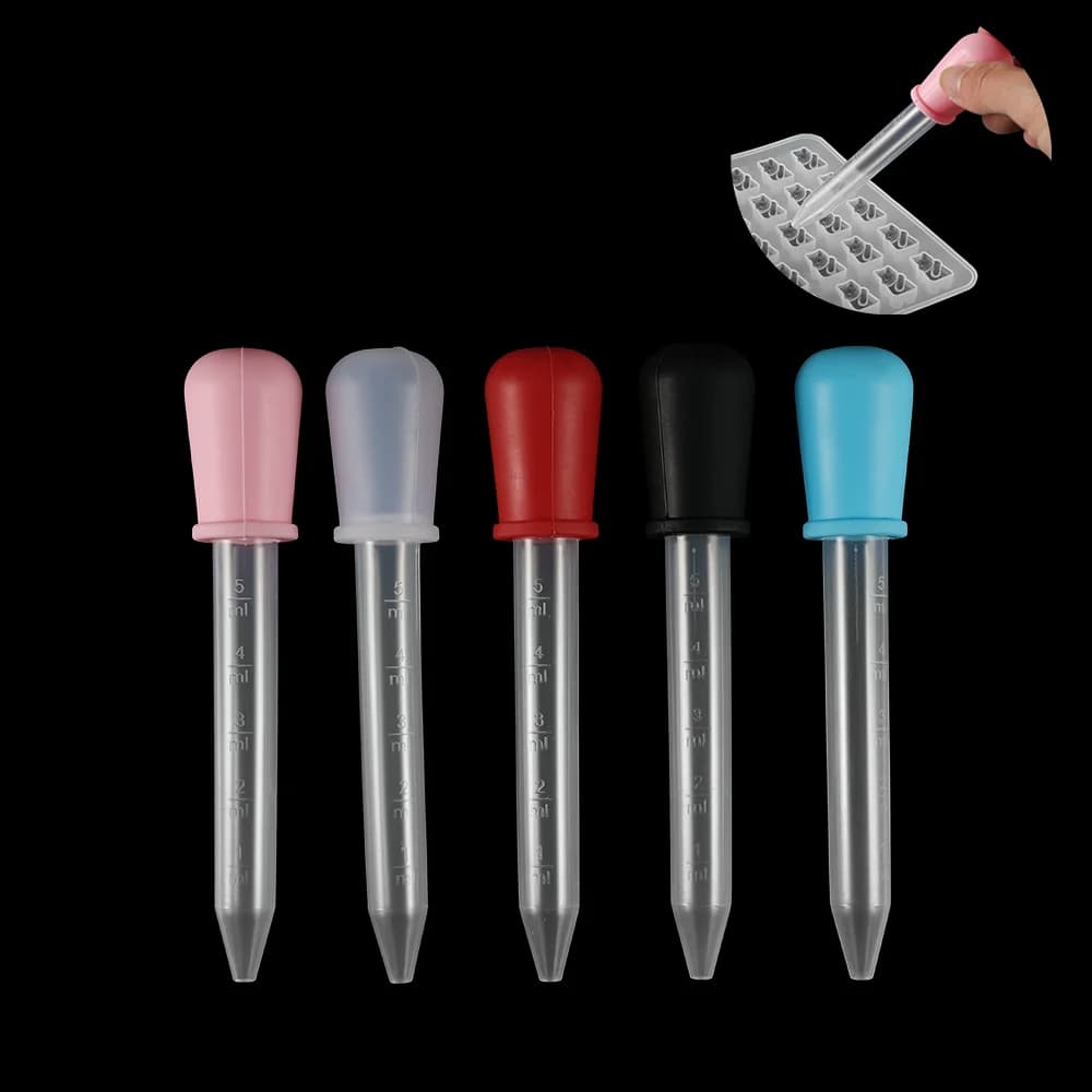 2/5pcs 5ml Contagocce in silicone trasparente Pipetta graduata Contagocce per alimenti liquidi per stampi per caramelle in resina epossidica Strumenti per la creazione di gioielli