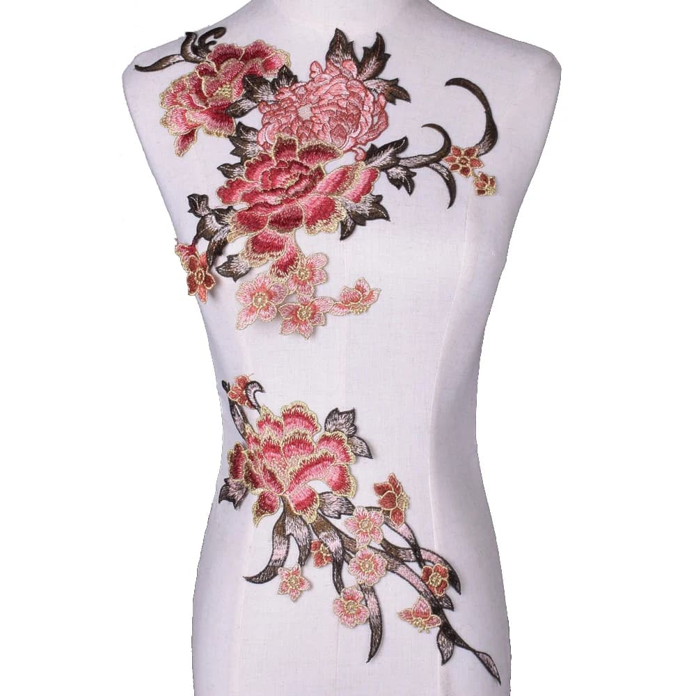 Set of 2 Flower Embroidered Tops for Curtains, Cheongsam, Dresses, Accessories, DIY-Te Applications for Sewing and Repair