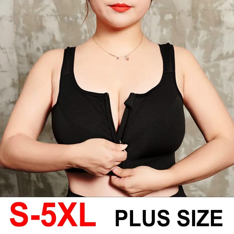 S-5XL Hot Sport Top Reggiseno Yoga Donna Antiurto Camicia da palestra Reggiseno sportivo Cerniera frontale Big Lady Push Up Reggiseno Abbigliamento sportivo Taglie forti