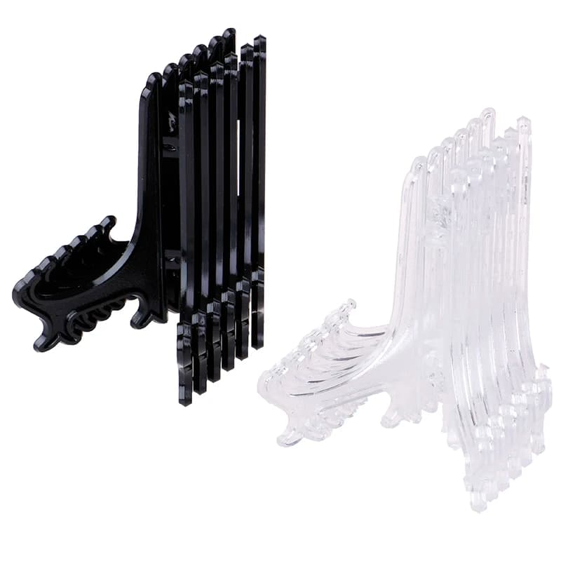 12 Pcs nero/trasparente 3 pollici cavalletti in plastica supporti per piatti cornici portafoto supporto per piedistallo espositore portatile Stander