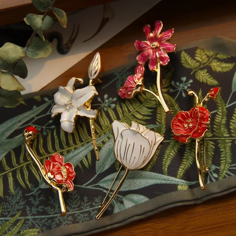 Monet Garden Oil Painting Style Retro Enamel Lily Tulip Cosmos Brooch Brooch Ladies Casual Party Jewelry Accessories