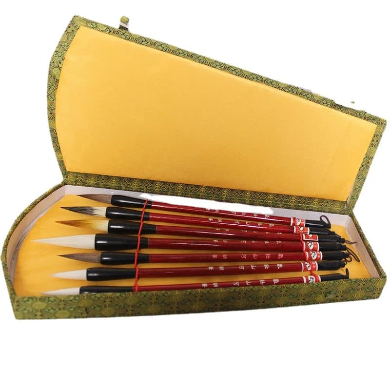 7PCS Chinese Calligraphy Paint Brush Storage Box Wool Hair Painting Brushes Set for School Darwing Art Supplies