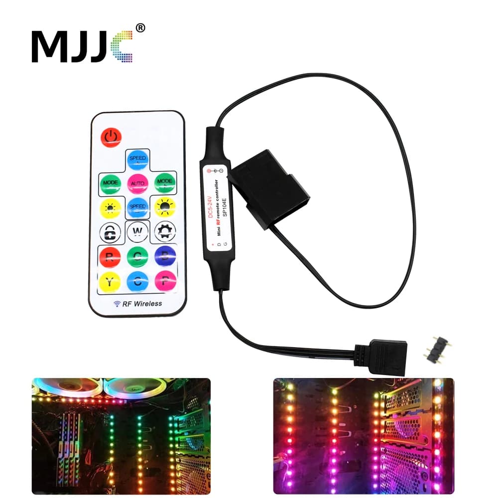 Controller LED SATA RGB 5V DC 3Pin RF 17 tasti Telecomando wireless Controller di luce di striscia indirizzabile grande 4Pin per case del computer PC