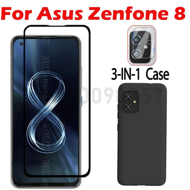 Vetro 3 in 1 + custodia per Asus Zenfone 8 ZS590KS Protezione schermo in vetro temperato per Asus Zenfone 8 Protezione fotocamera in vetro