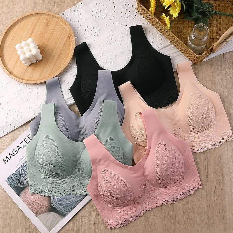 Breathable Latex Bra Seamless Women’s Underwear Sexy Push Up Bralette With Pad Vest Top Comfortable Lace Sleep Brassiere