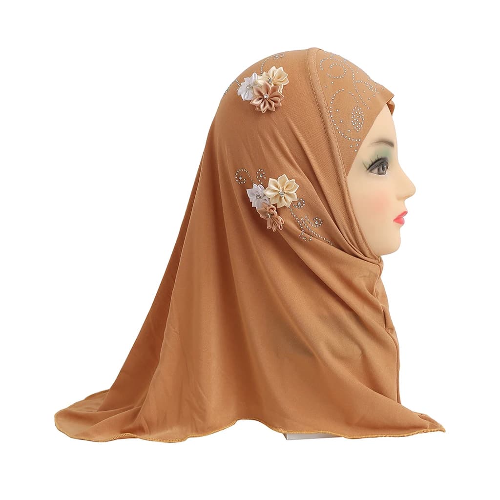 One Piece Amira Hijab Musulmano Bambini Ragazze Hijab Fiore Testa Sciarpa Scialle Wrap Cappello Islamico Preghiera Foulard Arabo Copricapi Cap Hijab