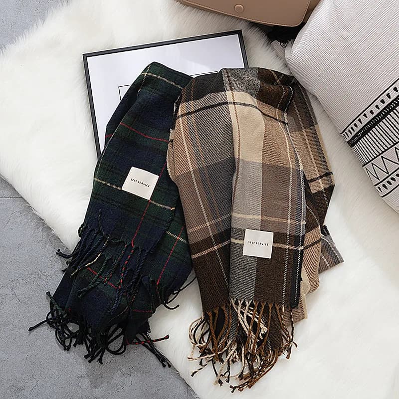Sciarpa scozzese di lusso Inverno caldo Cashmere Donna Lunga Bandana Pashmina Sciarpe femminili Scialle con nappa e involucri 2024 Design Foulard