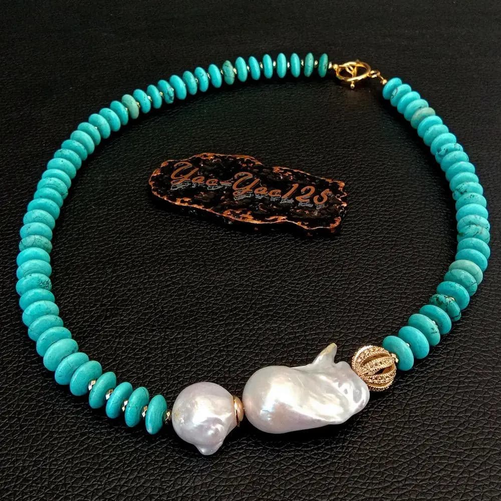 Naturale d'acqua dolce coltivato bianco Keshi perla rondelle ematite blu howlite collana girocollo stile casual regalo del partito