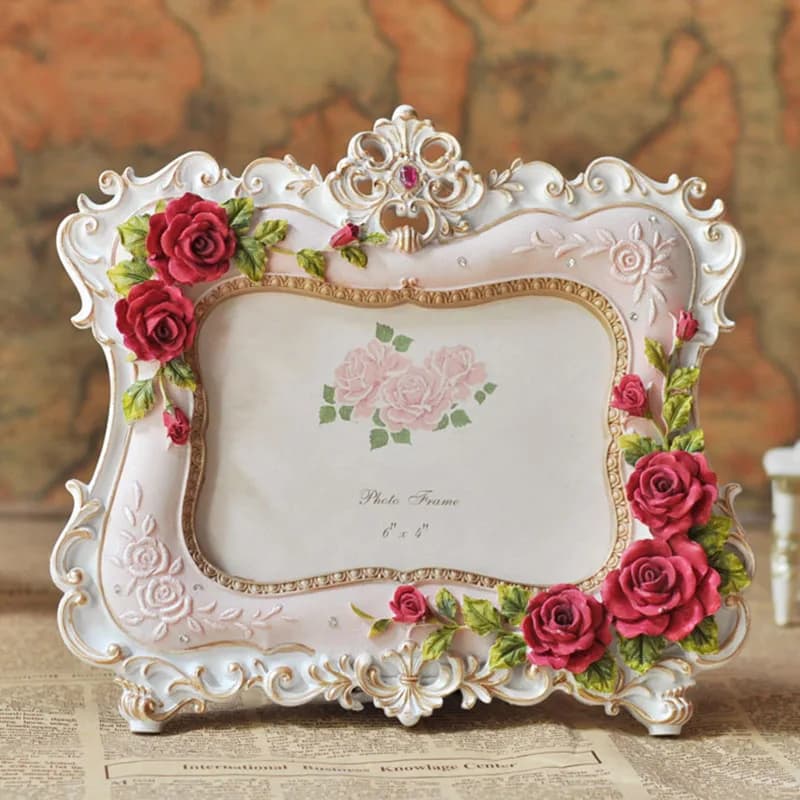 European style frames with resin flowers and roses 6 inch frames in the shape of a 7 inch oval rectangle frame for wedding gifts