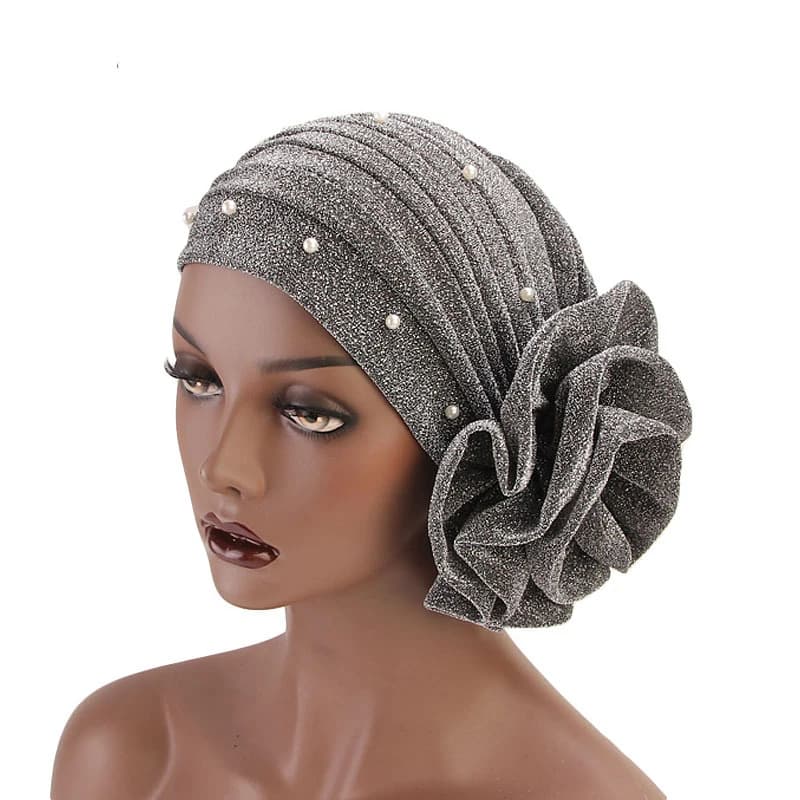 Estate Perline Fiore Turbante da donna Berretti Elastico Copricapo femminile Cofano Cancro Copricapo Turbante musulmano Hijab Foulard islamico