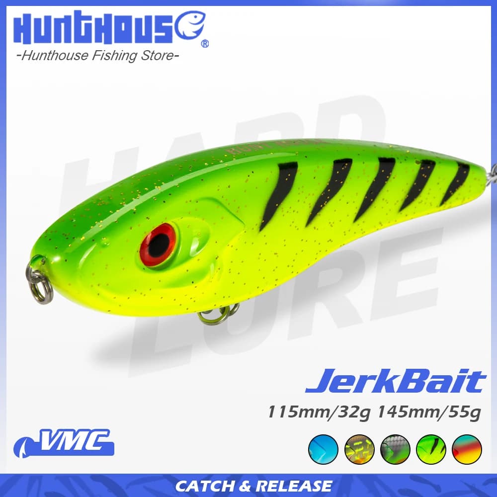 Hunthouse Jerkbait Musky Buster Pike Fishing Lure 11.5/14.5cm 32/52g Jerk VIB Baits Slow Sinking Big Bass Pesca Weston LW129