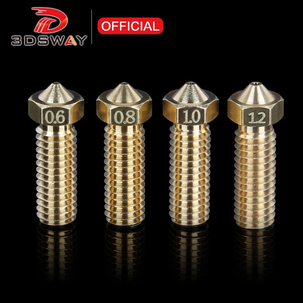 3DSWAY parti della stampante 3D V6 ugello vulcano E3D Hotend ottone M6 filetto 0.6/0.8/1.0/1.2mm per filamento 1.75mm allungare estrusore
