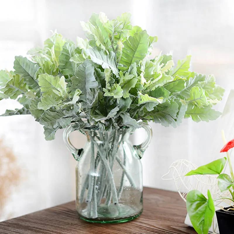 1 Pezzo di Foglie Artificiali di Dusty Miller, Decorazione Autunnale per Casa e Matrimoni, Fiori Finti in Plastica, Rami per Decorazioni Fai-da-Te