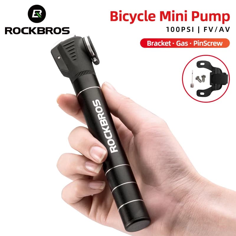 ROCKBROS Mini pompa da bicicletta portatile leggera in lega di alluminio MTB pompa d'aria da strada ciclismo gonfiatore per pneumatici accessori per bici Schrader